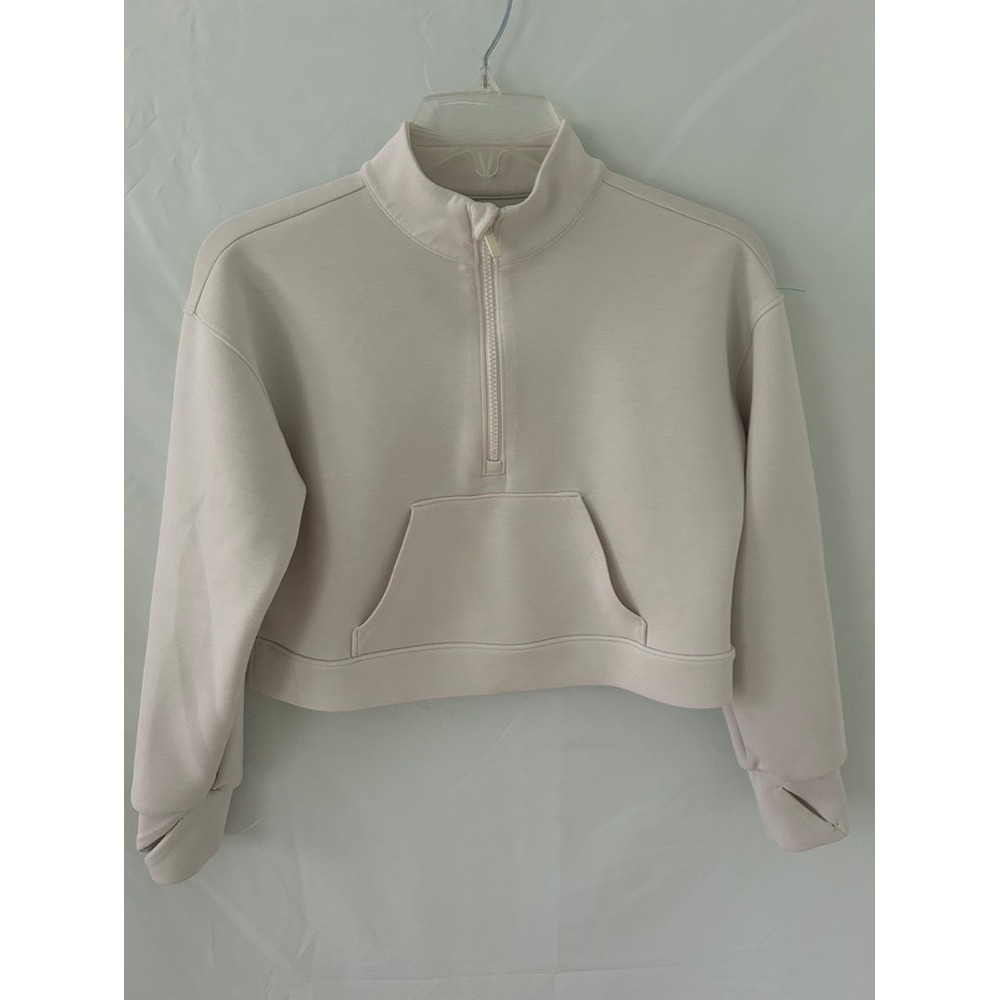 All in Motion Womens Cream Quarter Zip Cropped Pullover Sweatshirt Size L 10/12